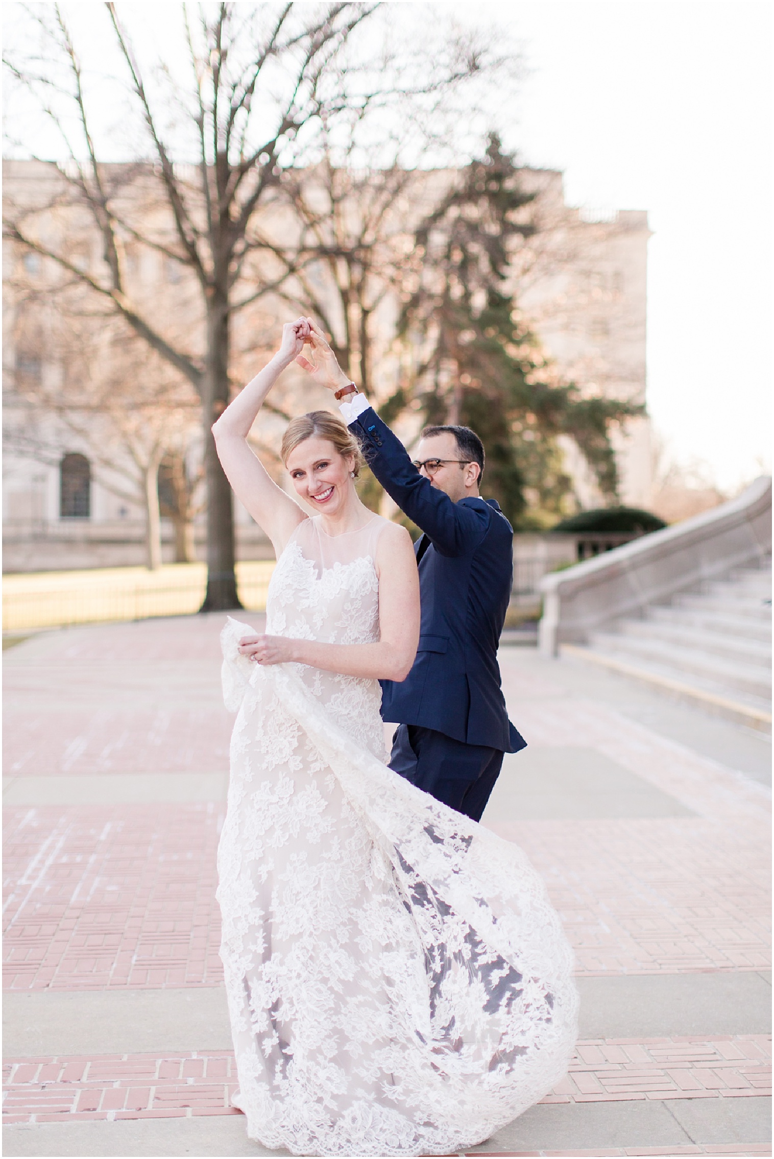 bride and groom dancing at state capital